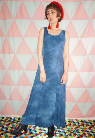 VINTAGE 90S BLUE TIE DYE VISCOSE MAXI DRESS