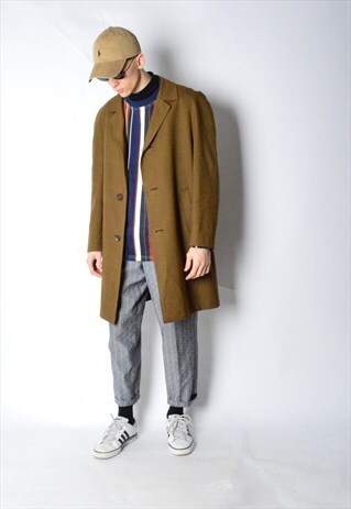VINTAGE 80S MUSTARD BROWN WOOL TRENCH COAT