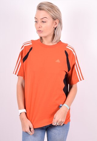 ADIDAS WOMENS VINTAGE T-SHIRT TOP LARGE ORANGE 90'S