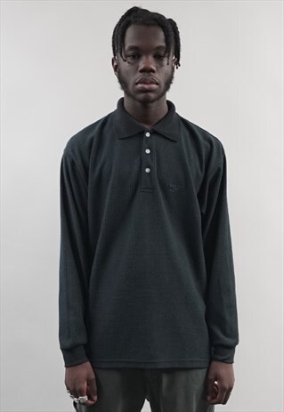 VINTAGE 90'S REEBOK DARK BLUE WAFFLE STITCH POLO SWEATER