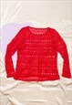 VINTAGE JUMPER Y2K CROCHETED LACE TOP IN RED