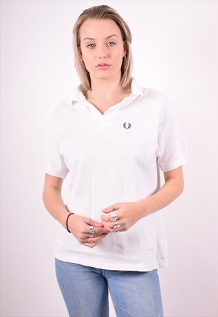FRED PERRY WOMENS VINTAGE POLO SHIRT XL WHITE 90'S