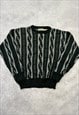 VINTAGE KNITTED JUMPER ABSTRACT PATTERNED GRANDAD SWEATER