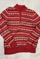 VINTAGE KNITTED JUMPER ABSTRACT PATTERNED 1/4 ZIP SWEATER