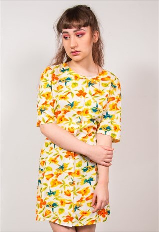 VINTAGE 90'S ORANGE FLORAL DRESS