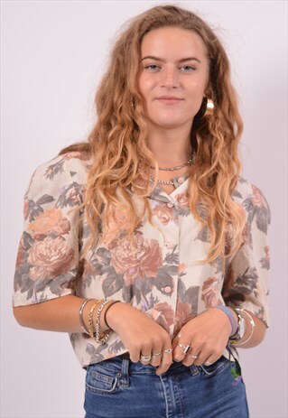 VINTAGE BENETTON CROP SHIRT BLOUSE FLORAL MULTI
