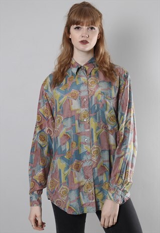 VINTAGE 80S SILK CRAZY PATTERNED SHIRT