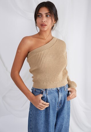 CELIA ONE SHOULDER JUMPER - BEIGE