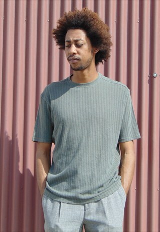 90S MINIMALIST LUXURY TEXTURED GREEN SILK FEEL SHIRT LARGE