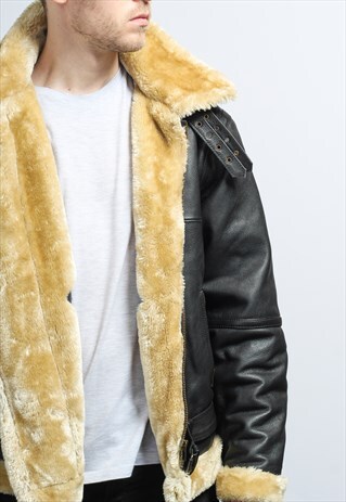 VINTAGE LEATHER AVIATOR FLEECE SHEEPSKIN JACKET
