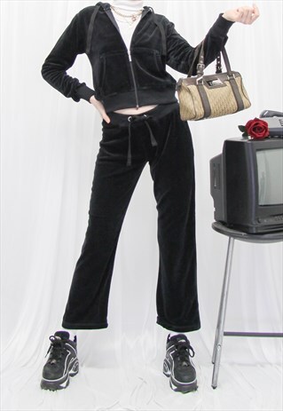 Y2K VELVET VELOUR BLACK TRACKSUIT