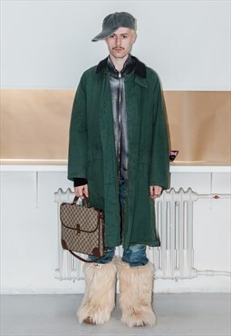 90's Vintage padded long trench coat in forest green