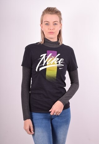NIKE WOMENS VINTAGE T-SHIRT TOP SMALL BLACK 90S