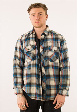 VINTAGE STRIPED QUILTED FLANNEL JACKET XL