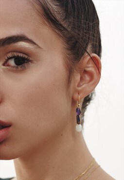 Gemstones Dangle Boho Long Irregular Asymetric Gold Earrings