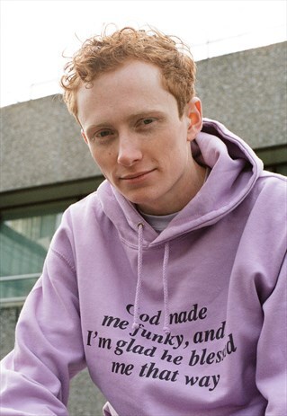 LIGHT PURPLE HOODIE WITH 'GOD MADE ME FUNKY' PRINTED DESIGN