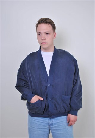70S VINTAGE BUTTON BOMBER JACKET, OVERSIZE AVIATOR JACKET