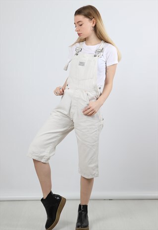 VINTAGE LEVI SMALL WHITE DENIM DUNGAREES