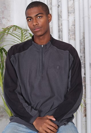 VINTAGE NORTH FACE 1/4 ZIP LOGO FLEECE GREY BLACK