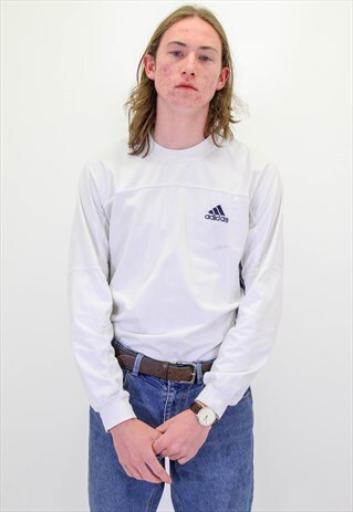VINTAGE ADIDAS LOGO LONG SLEEVE T-SHIRT IN WHITE LARGE