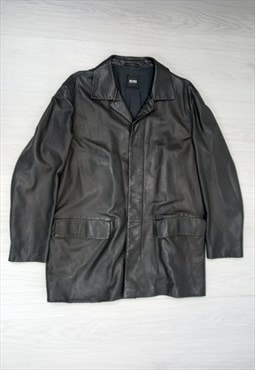 00s Hugo Boss Leather Jacket Black