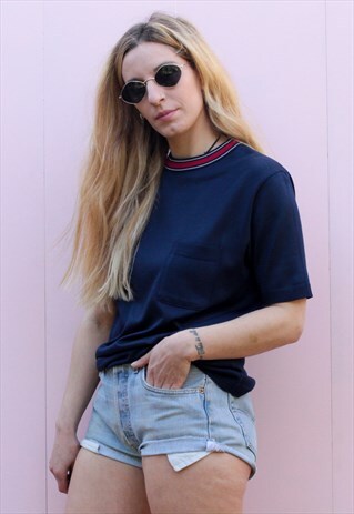 VINTAGE NAVY & RED RINGER LOOSE TEE TOP