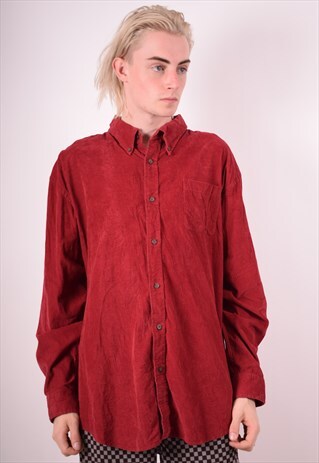 MENS VINTAGE CORDUROY SHIRT XXL RED 90S