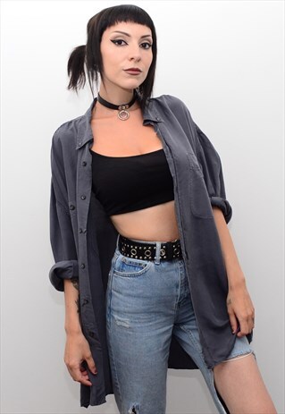 VINTAGE 90'S GENUINE SILK SMOKE GREY OVERSIZED SHIRT