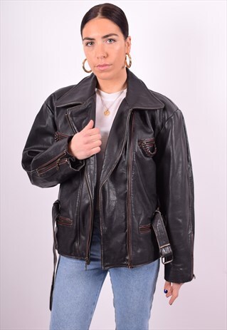 WOMENS VINTAGE LEATHER JACKET LARGE BLACK 90'S