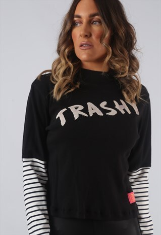 CROPPED TURTLE NECK TOP STRIPED BICH TRASHY PRINT UK 10 9LAU