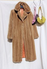 Luxury Vintage 1960s Honey Beige Long Faux Fur Pea Coat