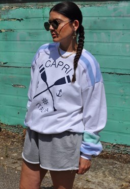 90's vintage reworked Capri logo pastel stripe sweatshirt