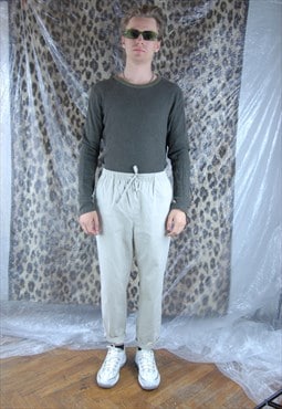 Vintage 90's baggy straight rubber light trousers in cream 