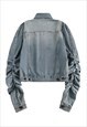 RUFFLE SLEEVES DENIM JACKET RETRO SHAPE BOMBER GRUNGE COAT