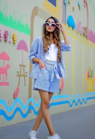 STRIPED COTTON CO-ORDS IN BLUE AND WHITE