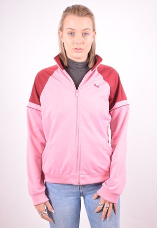 PUMA WOMENS VINTAGE TRACKSUIT TOP JACKET LARGE PINK 90S