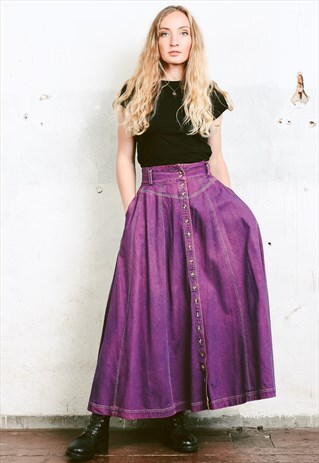 VINTAGE 90S COLOURED DENIM MAXI SKIRT
