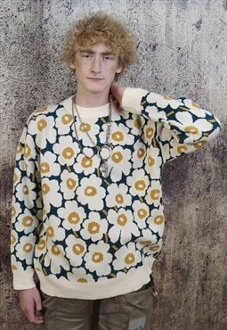Daisy sweater vintage floral knitted jumper sunflower top 