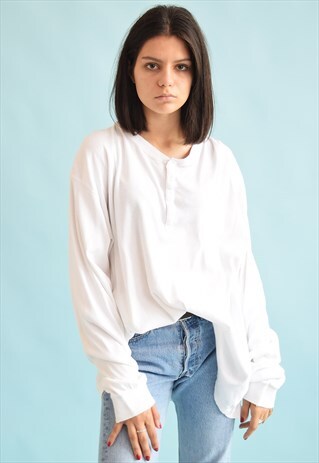 90'S RETRO OVERSIZED DADS LONG SLEEVE PURE WHITE JUMPER TOP