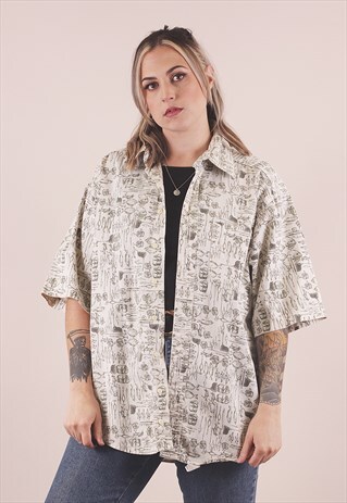 VINTAGE WOOLRICH CRAZY PRINT FISH PATTERN SHIRT /A25045