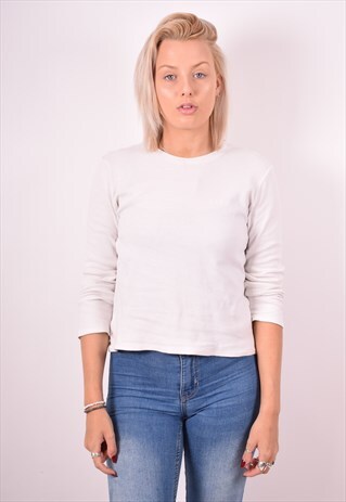 ARMANI JEANS WOMENS VINTAGE TOP LONG SLEEVE LARGE WHITE 90S