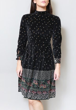 VINTAGE 1960'S STUNNING VELVET FLORAL MINI DRESS
