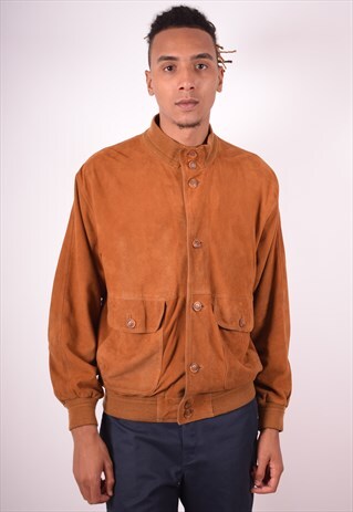 MENS VINTAGE SUEDE BOMBER JACKET XL BROWN 90S