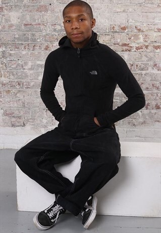 VINTAGE THE NORTH FACE LOGO FULL ZIP HOODED FLEECE BLACK
