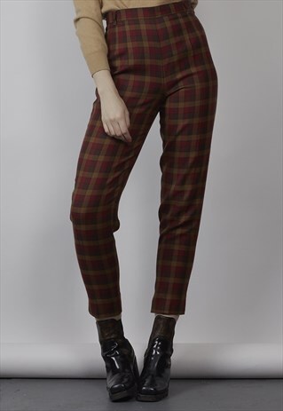 VINTAGE 80'S PENNY BLACK DARK RED CHECK TAPERED TROUSERS
