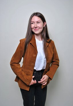 Minimalist suede jacket, women 90's leather blazer 