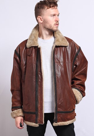 VINTAGE LEATHER AVIATOR FLEECE JACKET