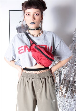 90S GRUNGE Y2K FESTIVAL RED SHELL BUM BAG W FAUX LEATHER