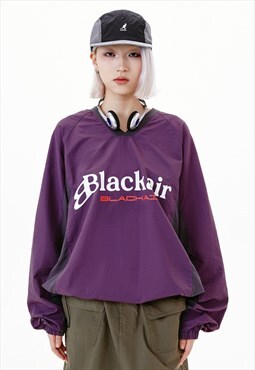 Varsity sweatshirt American college jumper raglan top purple