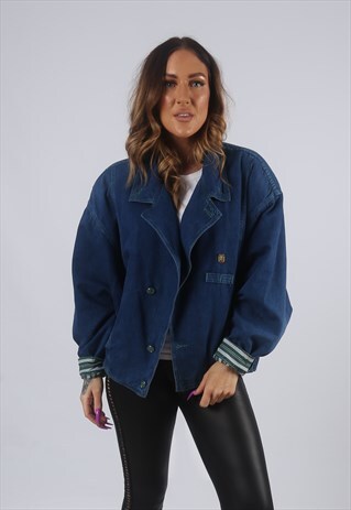 VINTAGE LEE COOPER DENIM JACKET BOMBER STRIPED UK 14 (DW2G)